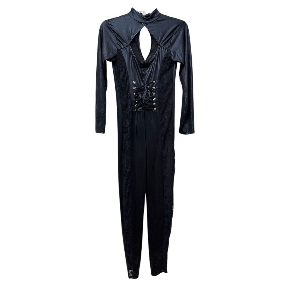 Women Black Stretch S Long Sleeves Lace Jumpsuit Y2K Whimsigoth Withchy Costume
